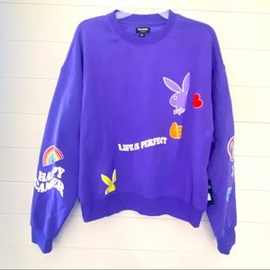 Playboy pacsun purple sweatshirt top women’s juniors s small heart happy camper
